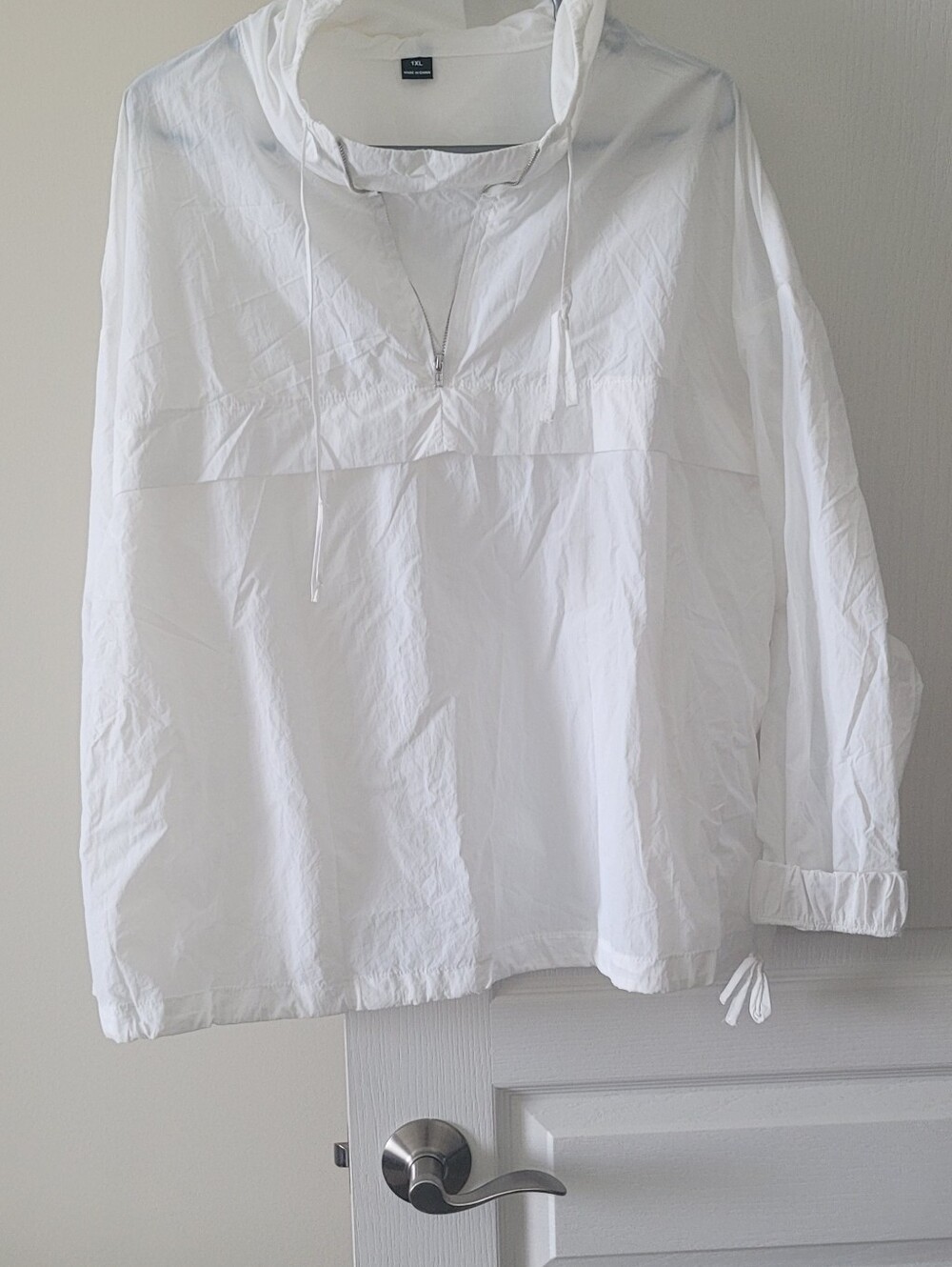 White Lightweight Half-Zip Hooded Pullover Top